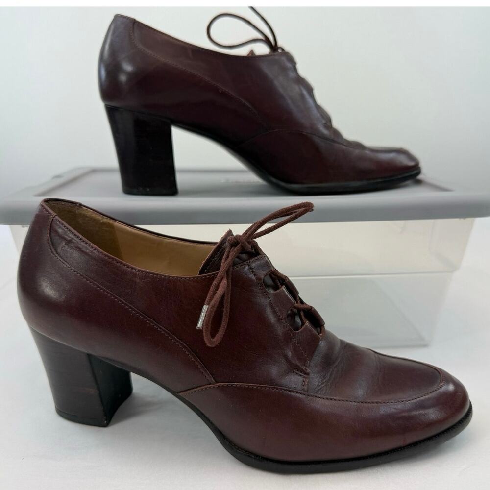 Enzo Angiolini Burgundy Leather Lace-Up Block Heel Pumps Size 8.5M
